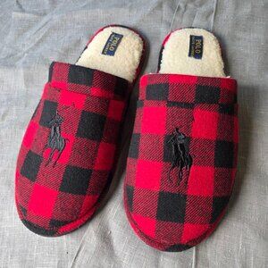Polo Ralph Lauren Men's Irving Wool Scuff Plaid Slippers - Size XL